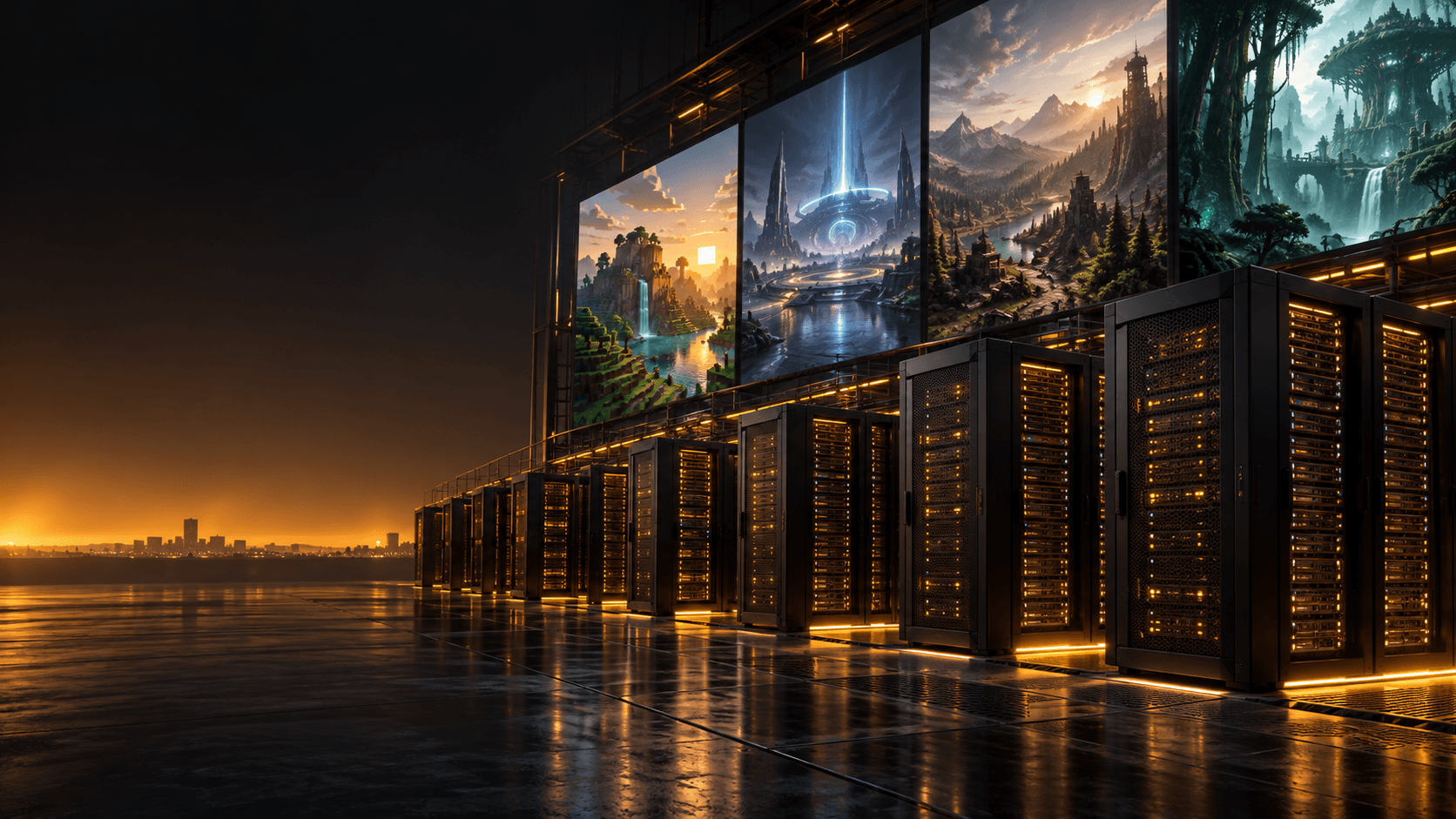 DataDack gaming infrastructure in a lit server room