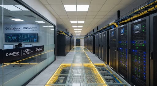 DataDack network operations centre behind a glass-walled control room